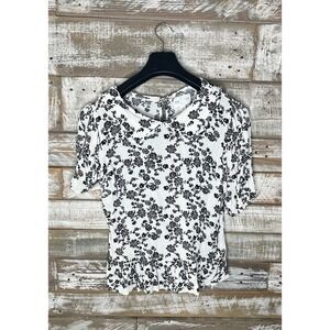 June Ivy womens floral collared black/white blouse‎ L